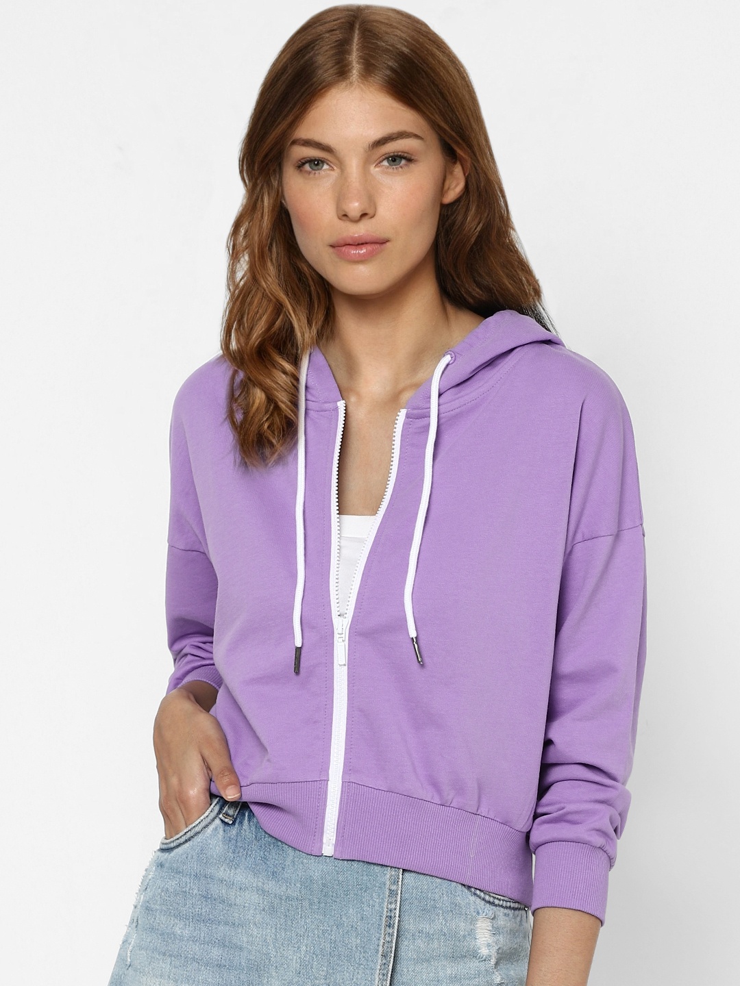 

ONLY Women Purple Hooded Cotton Sweatshirt