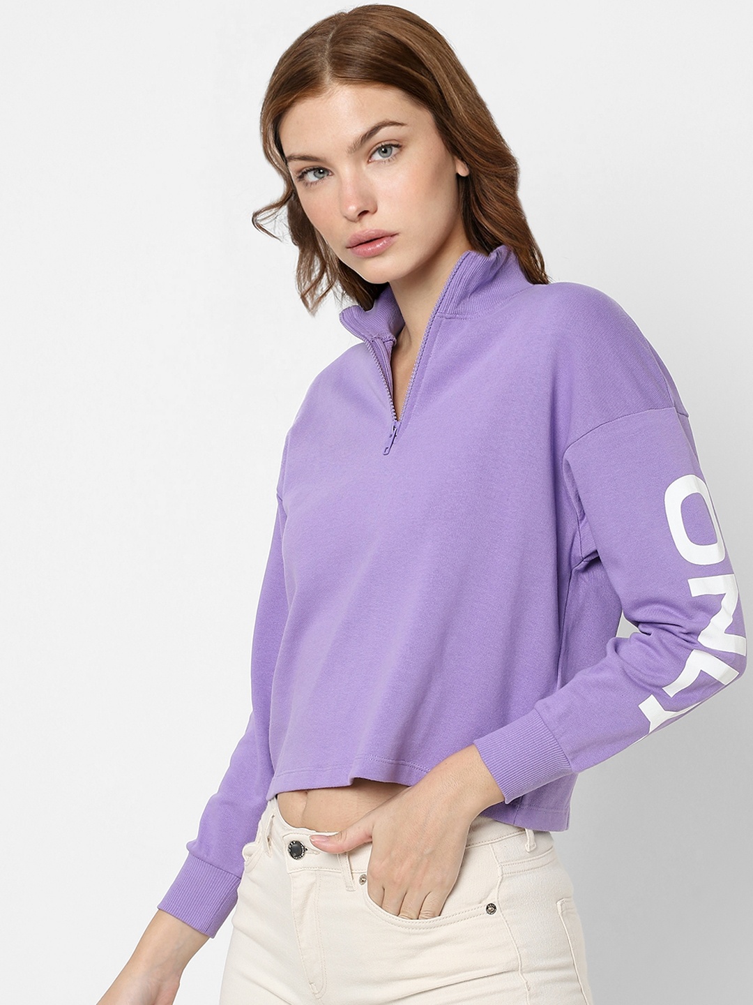 

ONLY Women Purple Pure Cotton Crop Sweatshirt