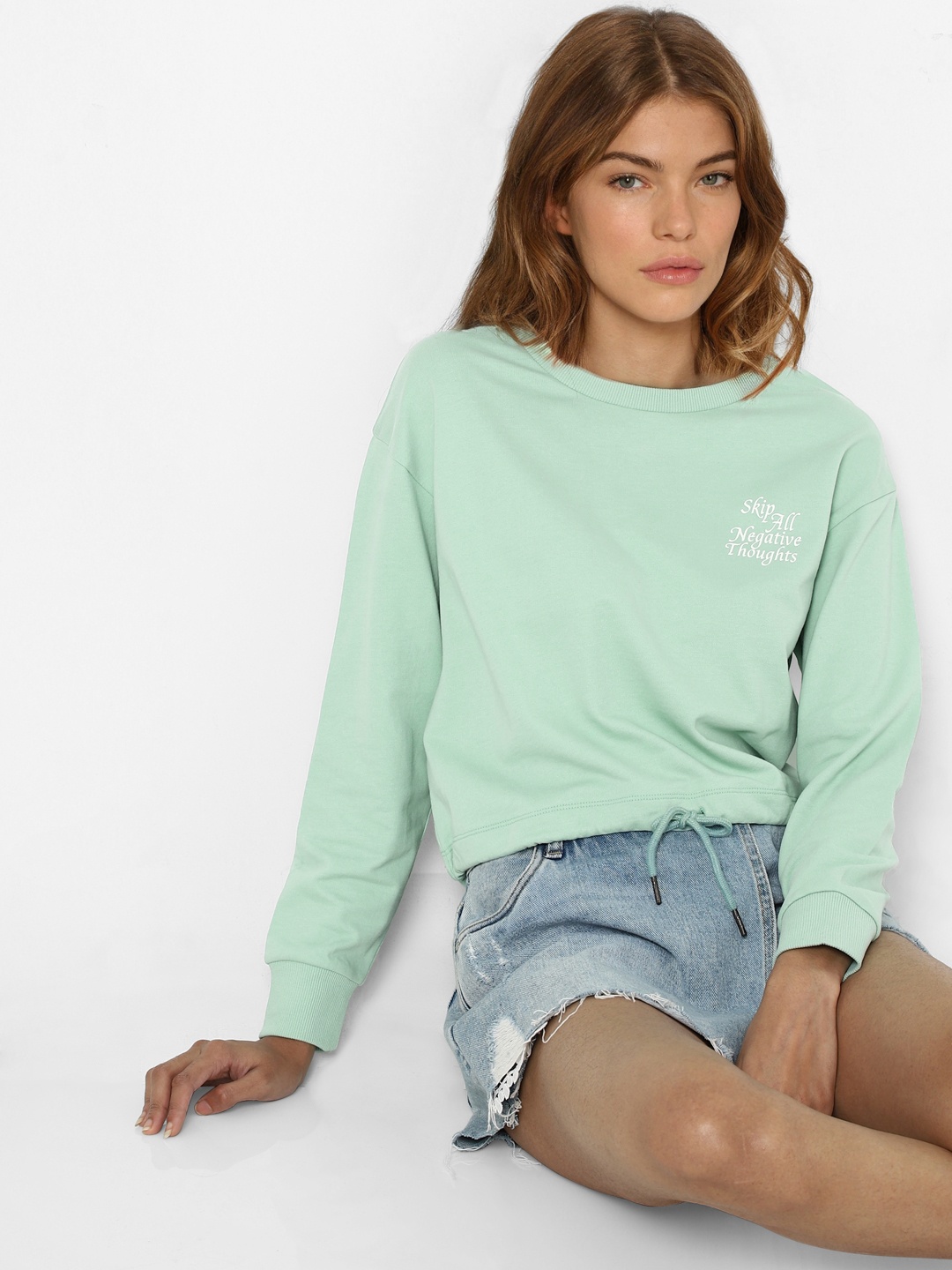 

ONLY Women Green Cotton Sweatshirt