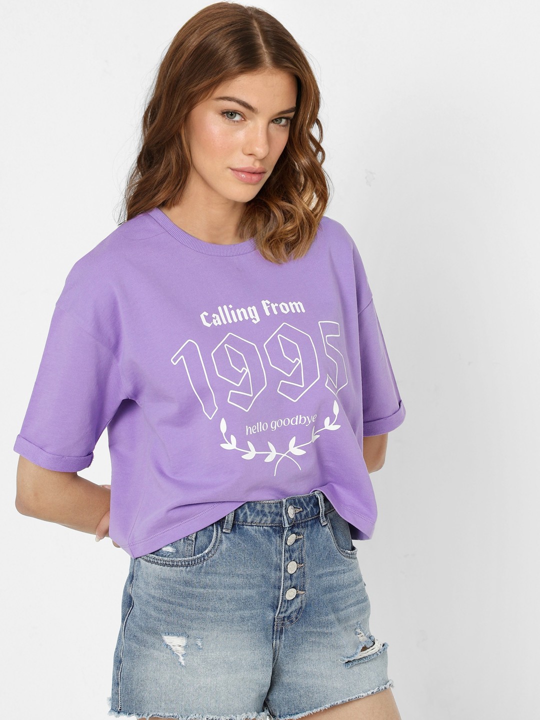 

ONLY Women Lavender & White Pure Cotton Printed Sweatshirt
