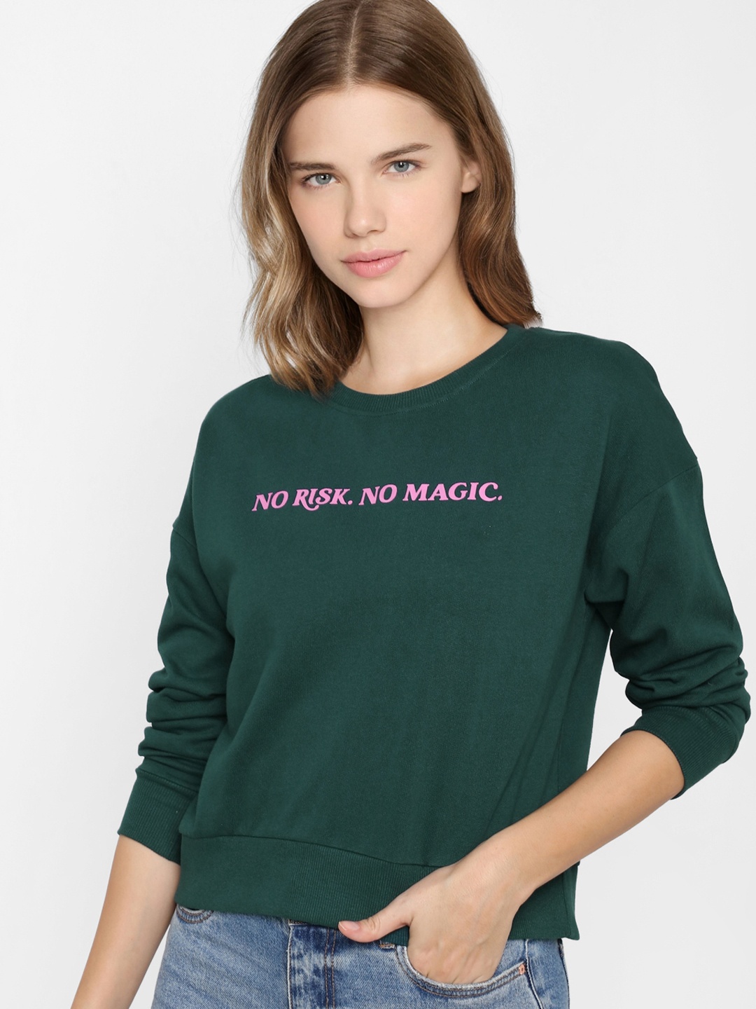 

ONLY Women Green Pure Cotton Printed Sweatshirt