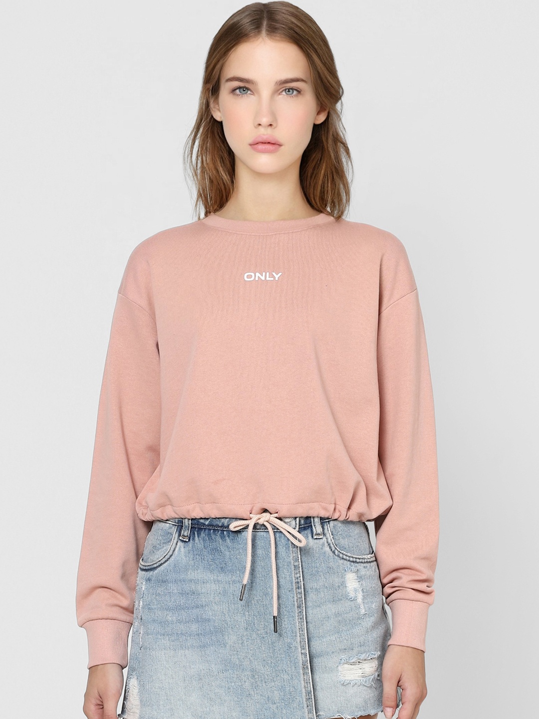 

ONLY Women Pink Pure Cotton Printed Crop Sweatshirt