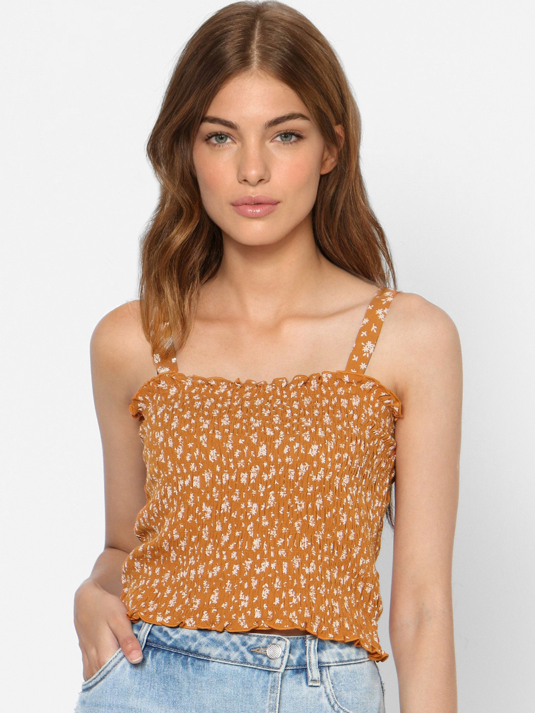 

ONLY Orange & White Floral Smocked Regular Top