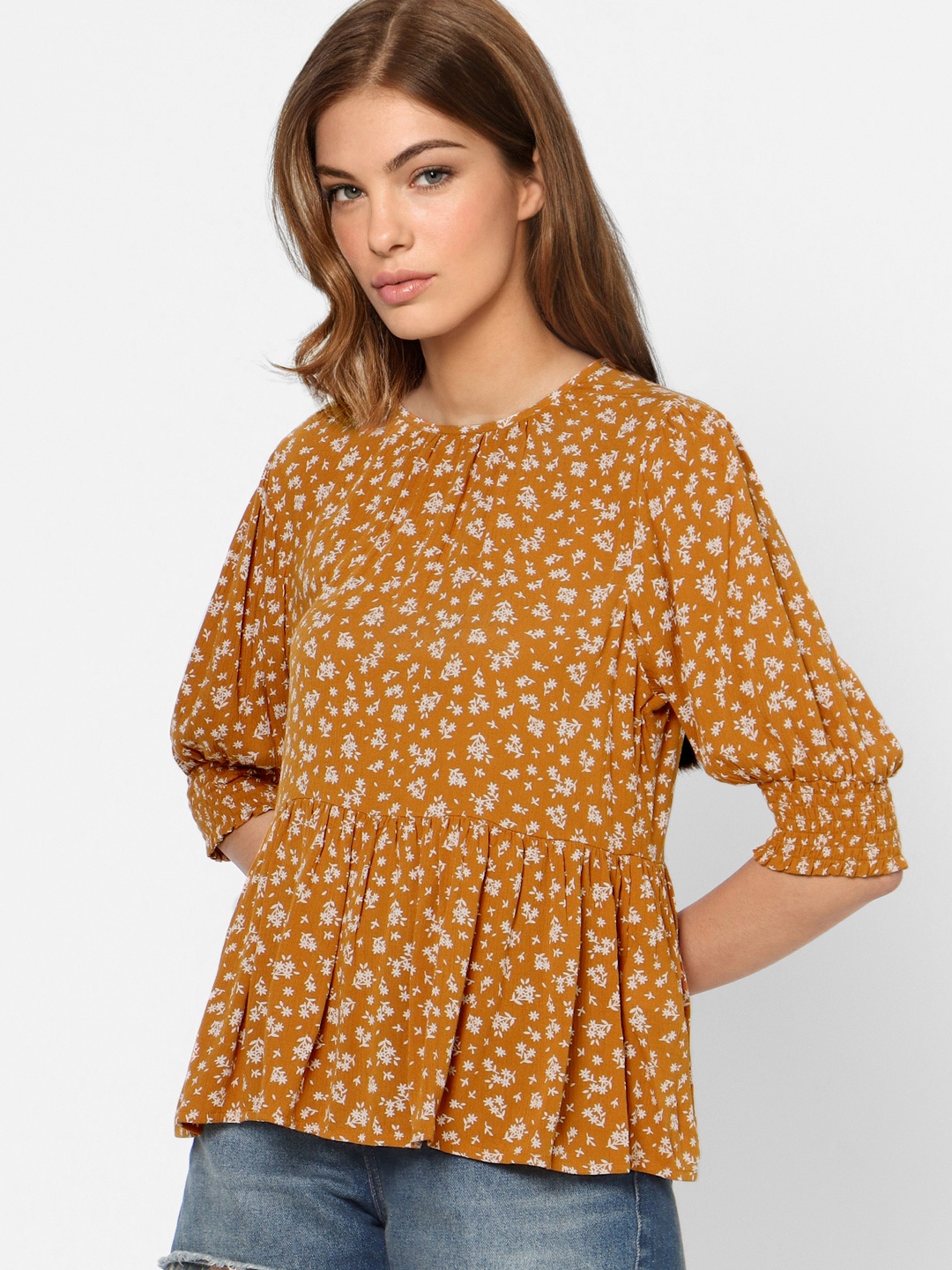 

ONLY Orange & White Floral A-Line Top