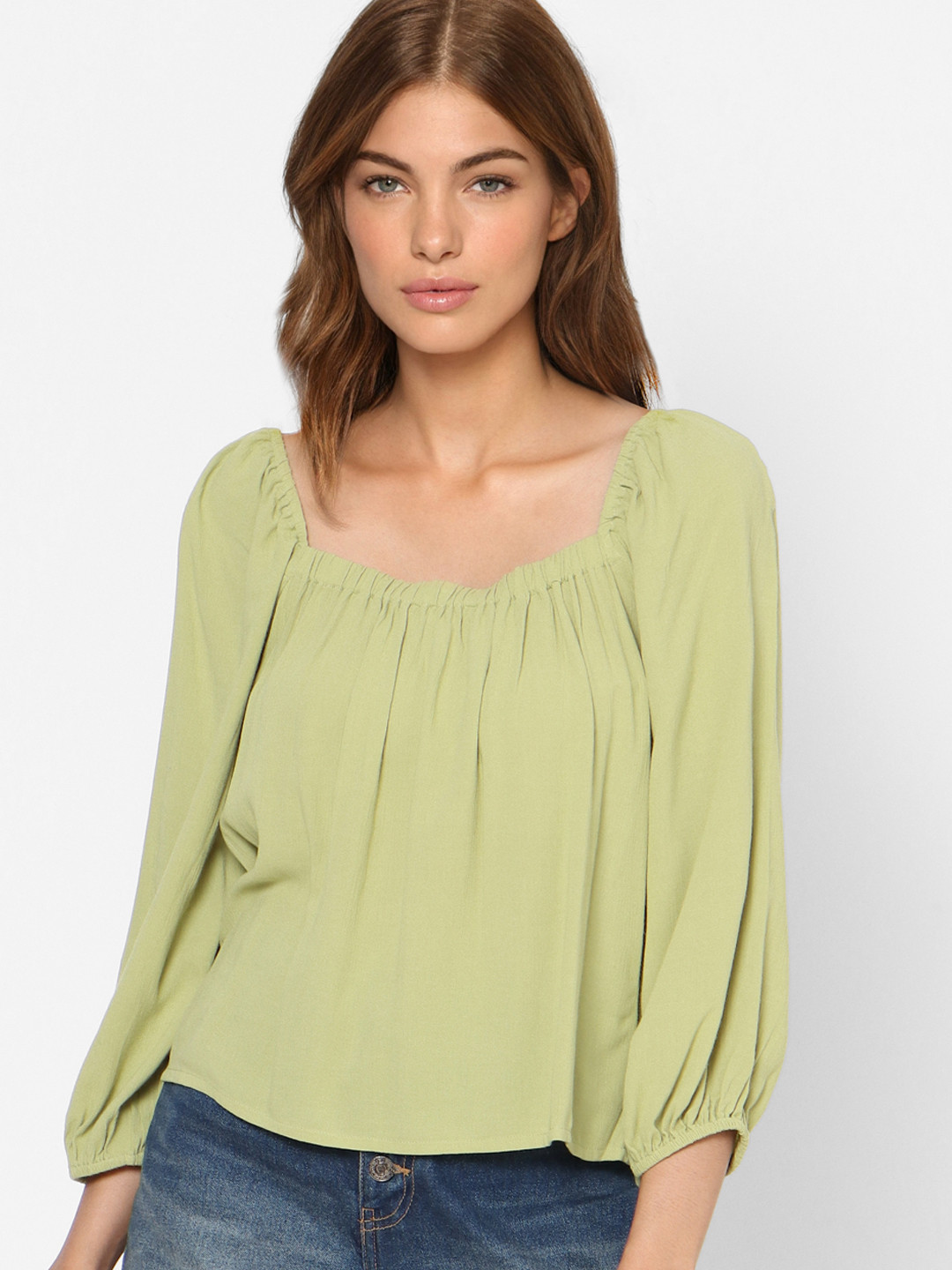 

ONLY Pastel Green Square Neck Solid Top