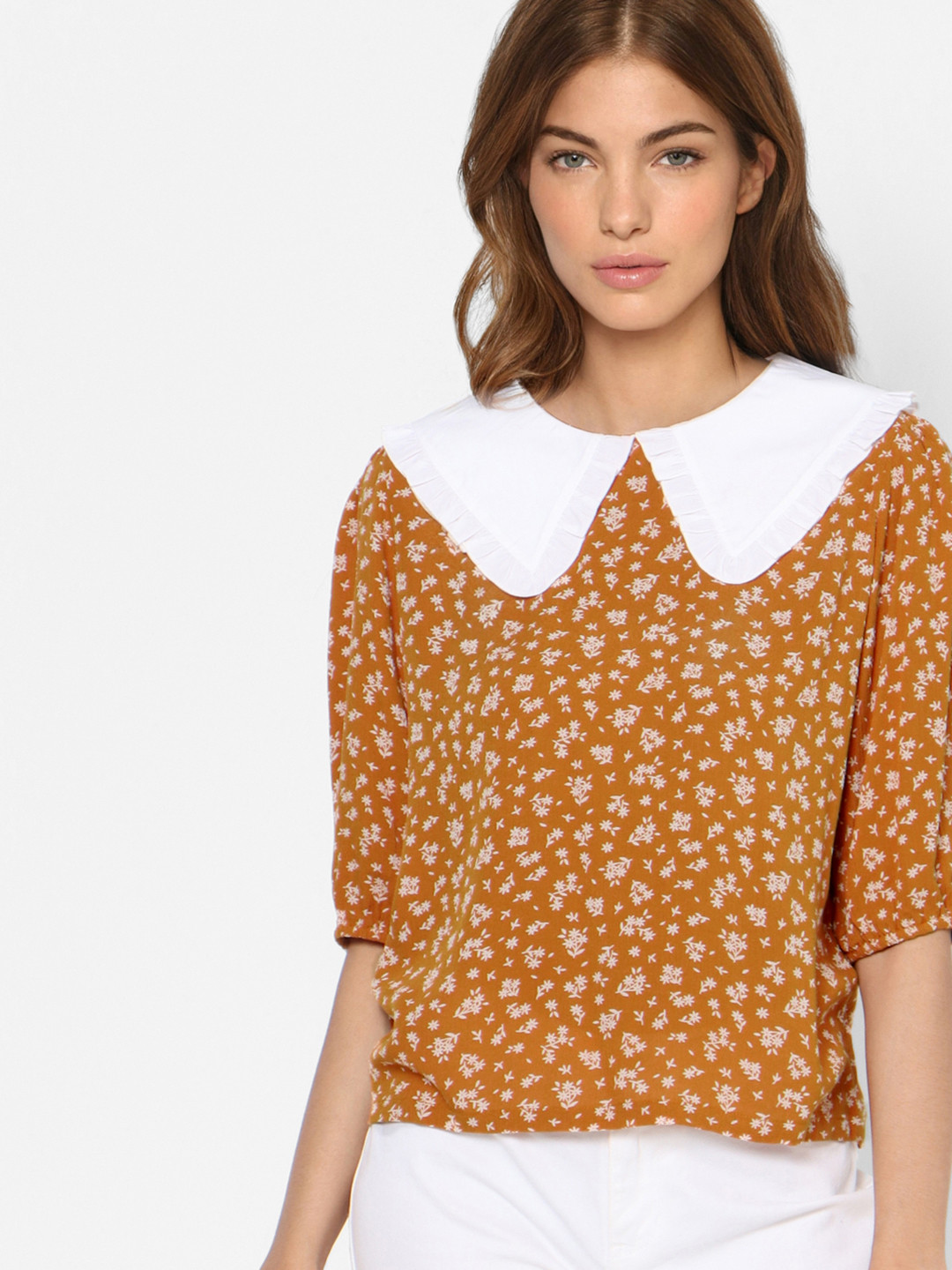 

ONLY Orange & White Floral Peter Pan Collar Regular Top