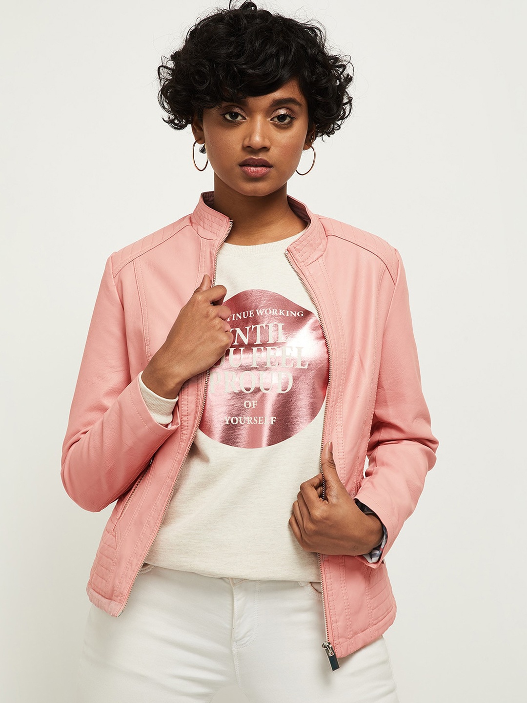 

max Women Pink Floral Windcheater Bomber with Embroidered Jacket