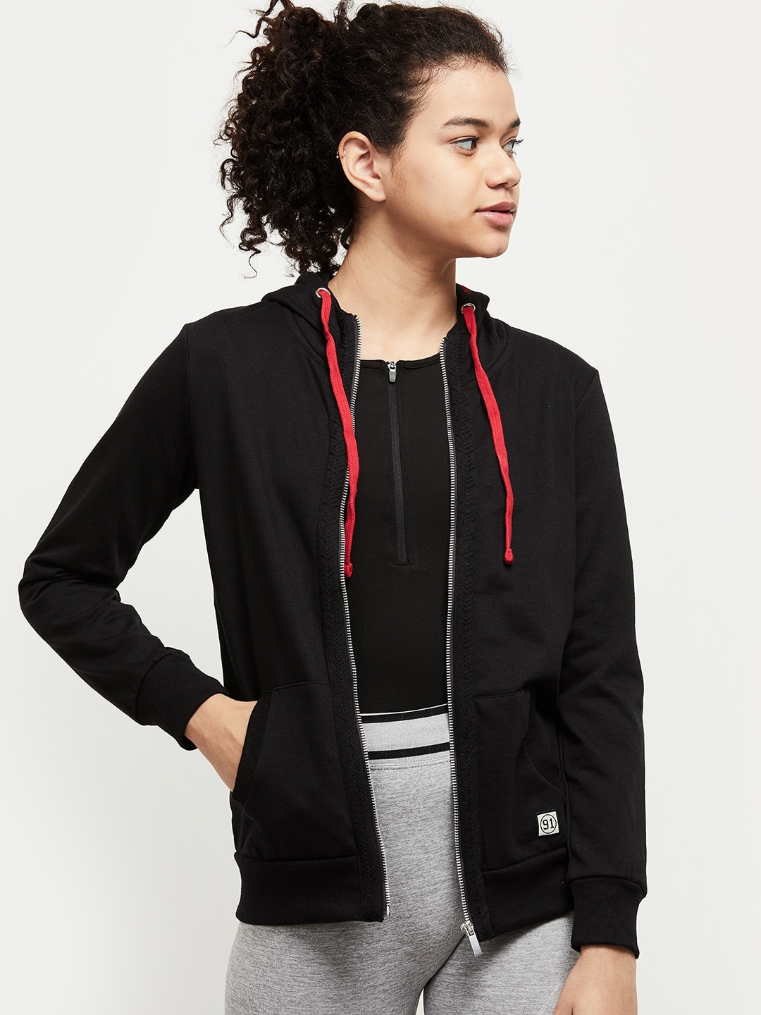 

max Women Black Windcheater Bomber Jacket