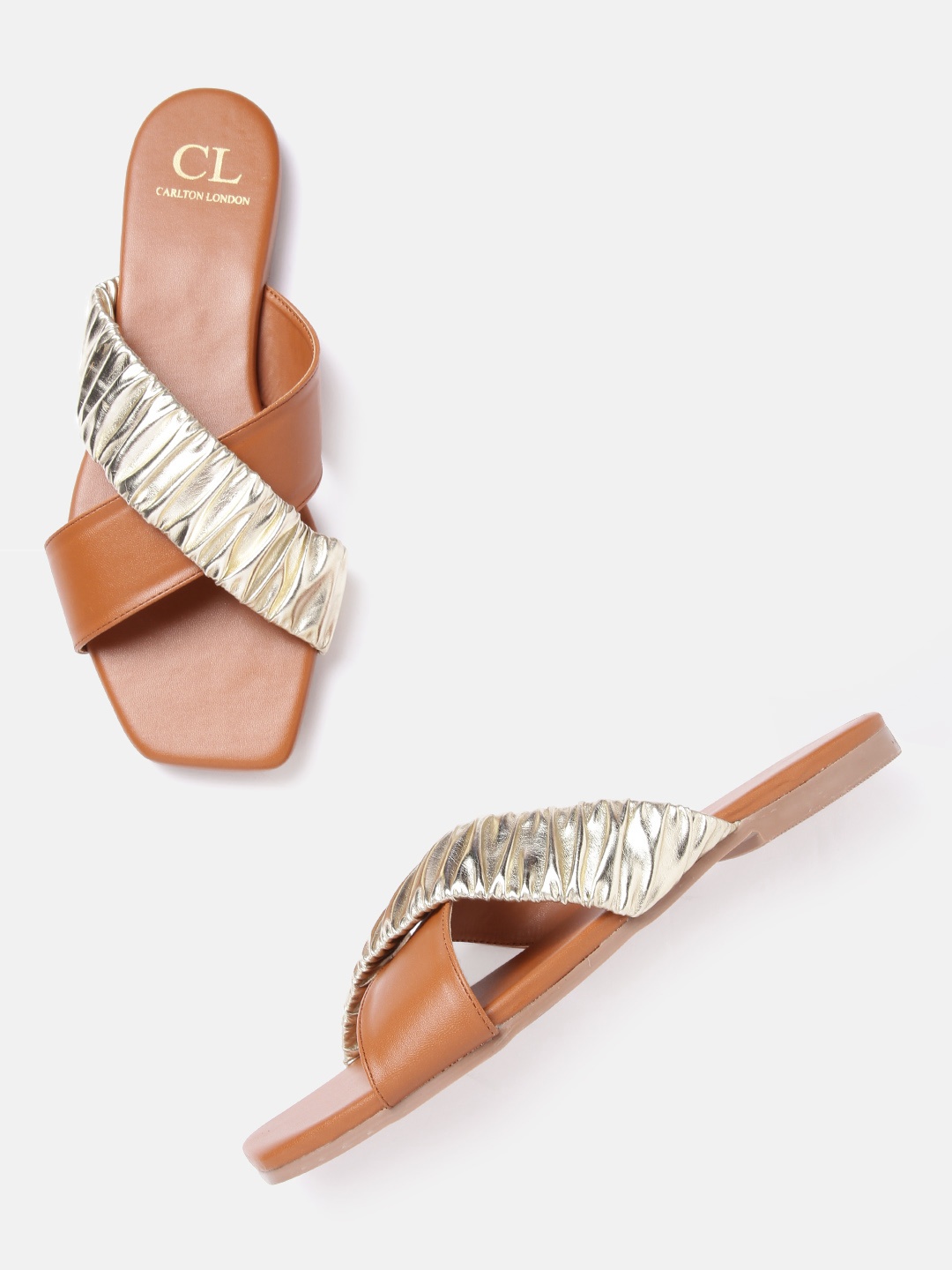 

Carlton London Women Tan & Gold Open Toe Flats