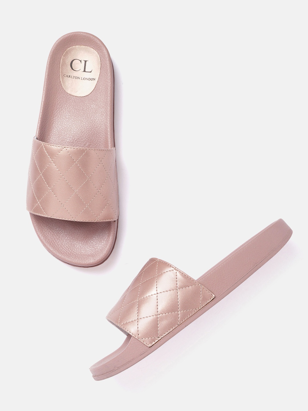 

Carlton London Women Rose Gold-Toned Quilted Open Toe Flats