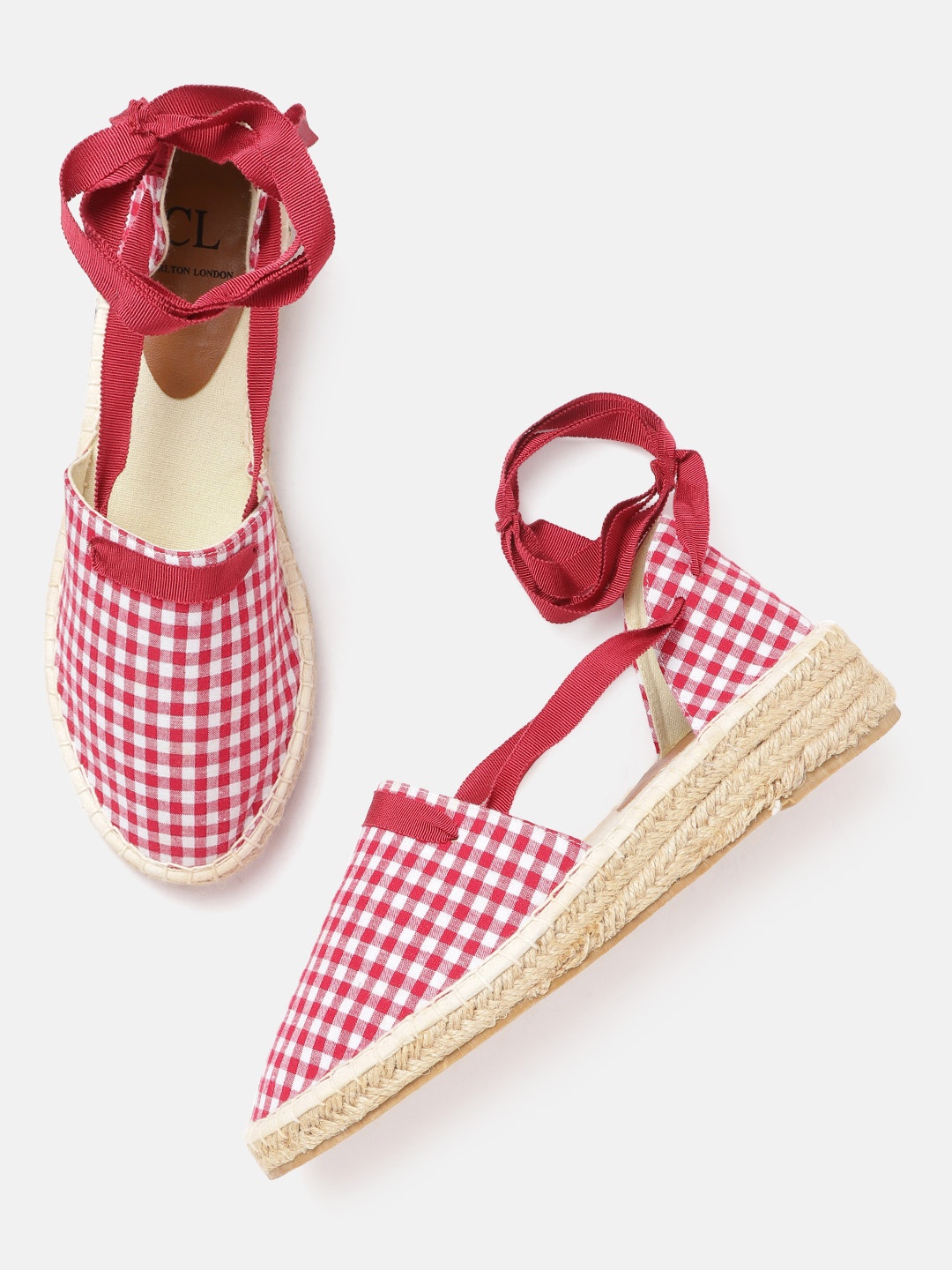 

Carlton London Women Red & White Checked Espadrilles Heels