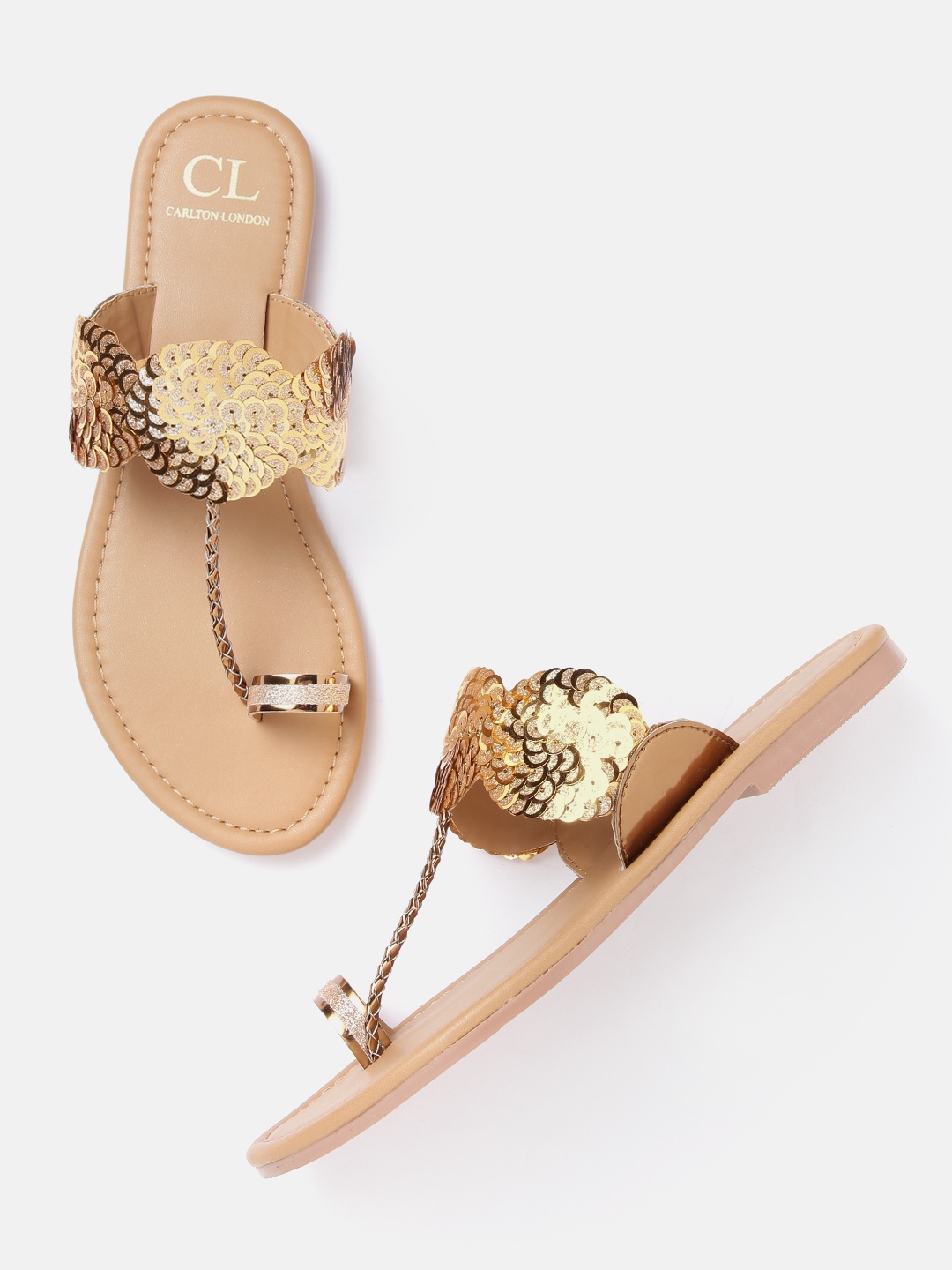

Carlton London Women Gold-Toned Sequinned & Shimmer One Toe Flats