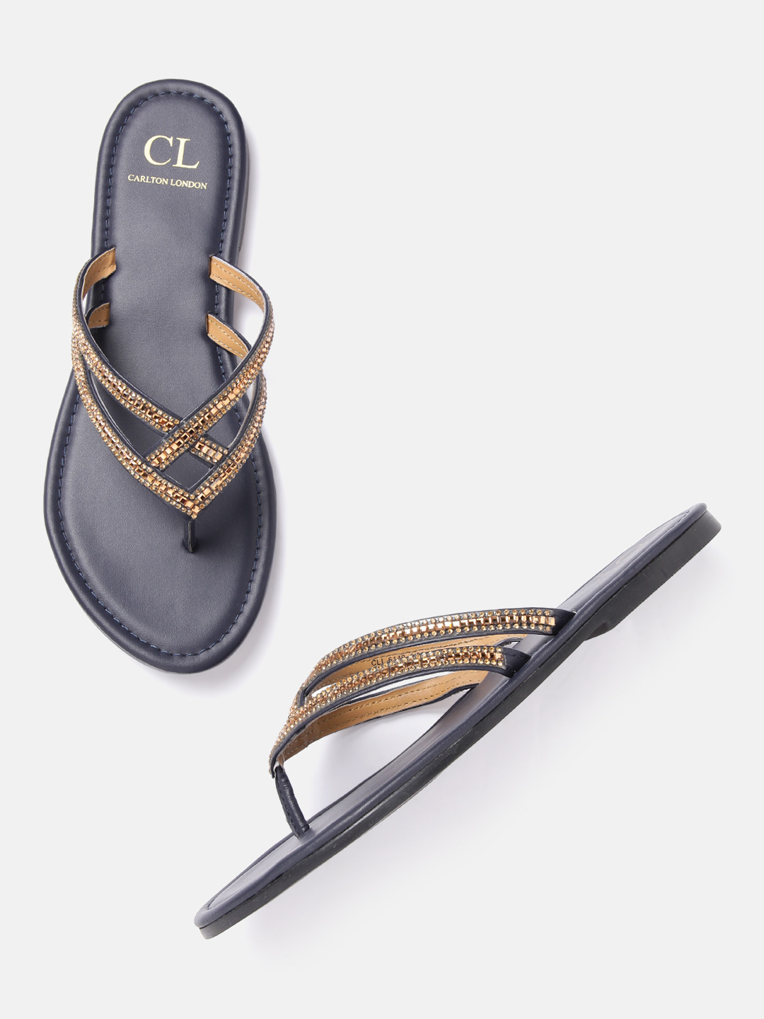 

Carlton London Women Gold-Toned Embellished Strappy Open Toe Flats