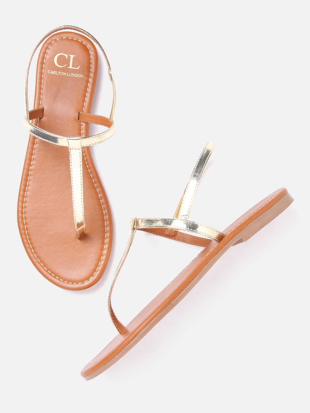 

Carlton London Women Gold-Toned Solid T-Strap Flats