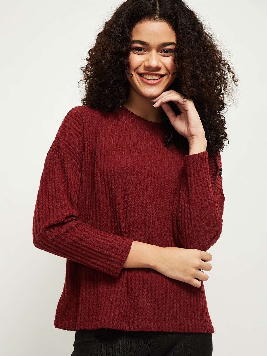 

max Red Striped Extended Sleeves Regular Top