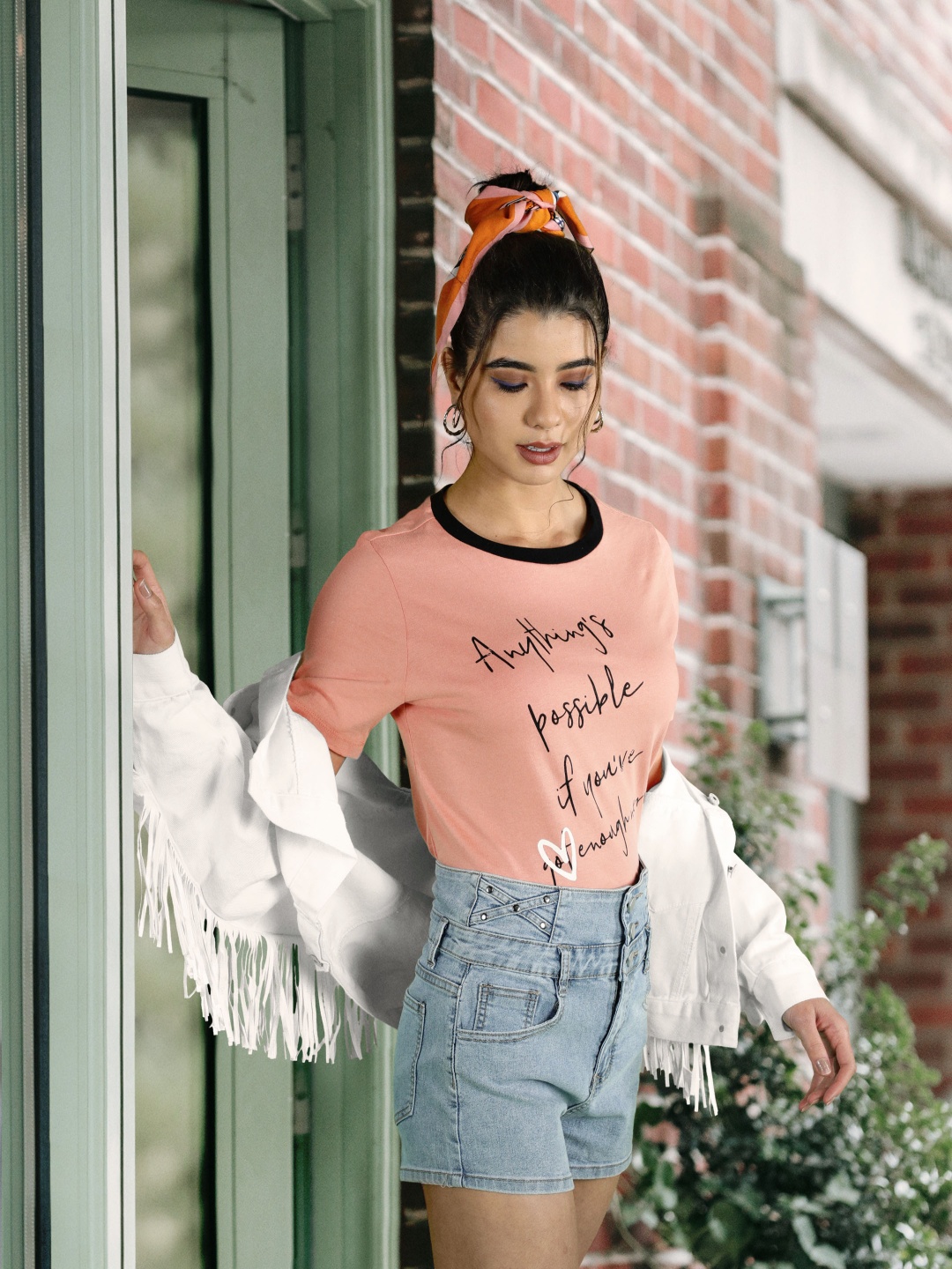 

ONLY Women Brown & Black Typography Printed Round Neck Pure Cotton T-shirt