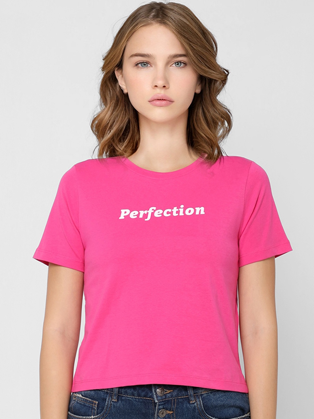 

ONLY Women Pink Pure Cotton Typography Printed T-shirt