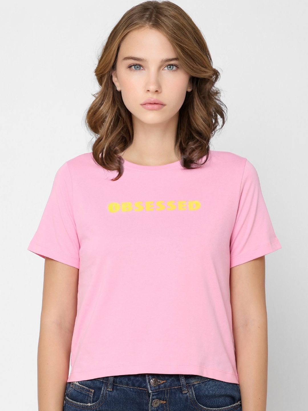 

ONLY Women Pink Pure Cotton Typography Printed T-shirt