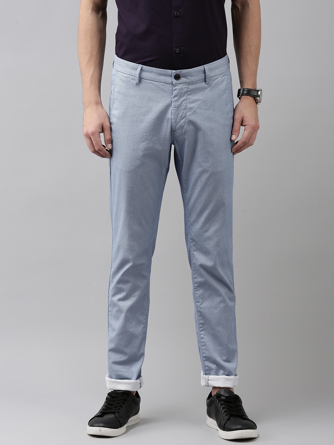 

Arrow Sport Men Blue & White Printed Slim Fit Trousers