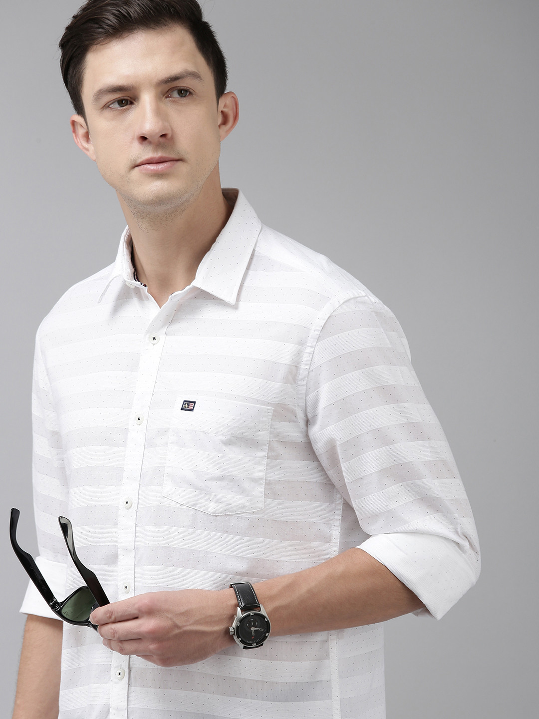 

Arrow Sport Men White Slim Fit Horizontal Striped Pure Cotton Casual Shirt