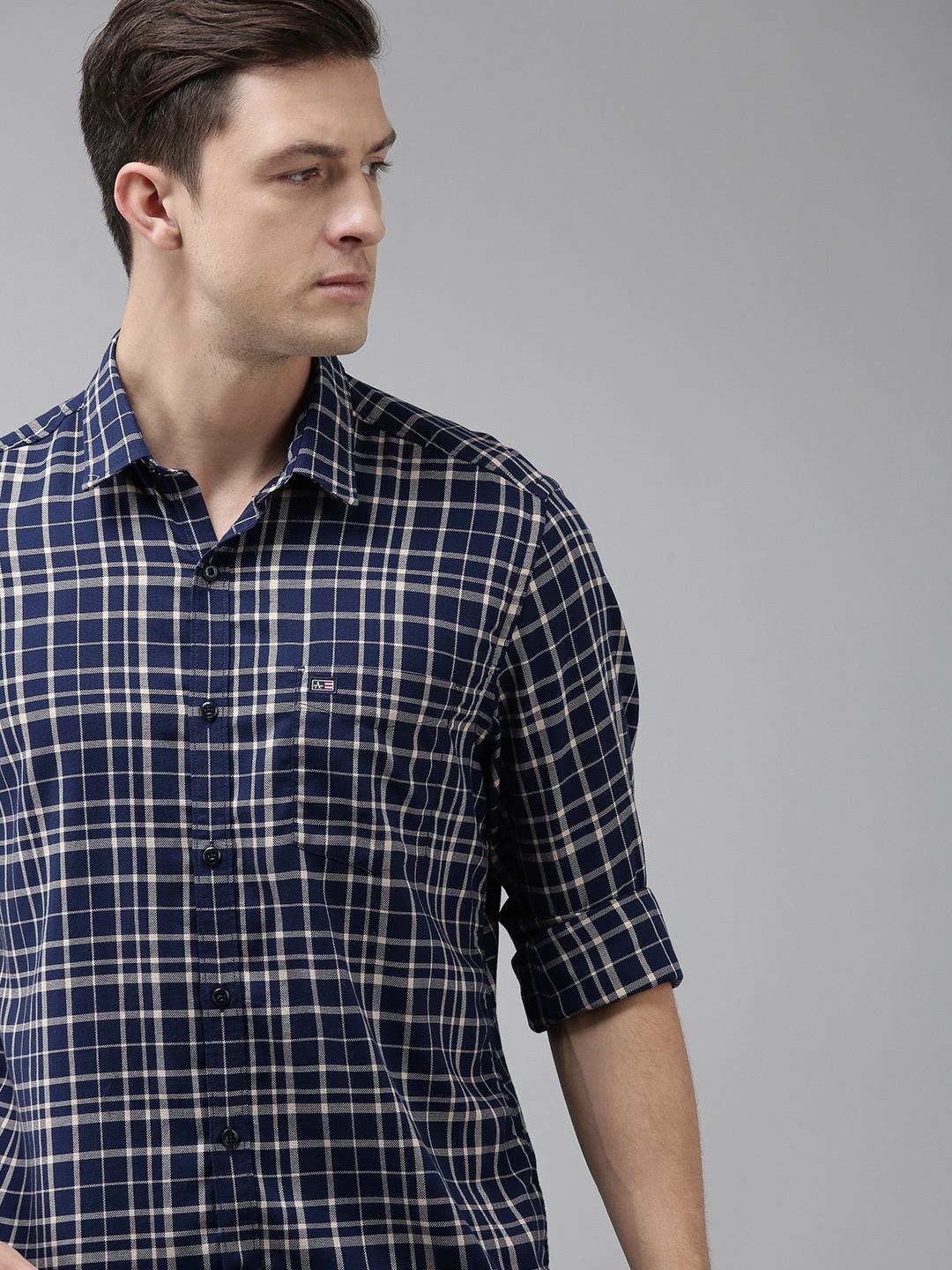 

Arrow Sport Men Navy Blue & Beige Slim Fit Checked Casual Shirt