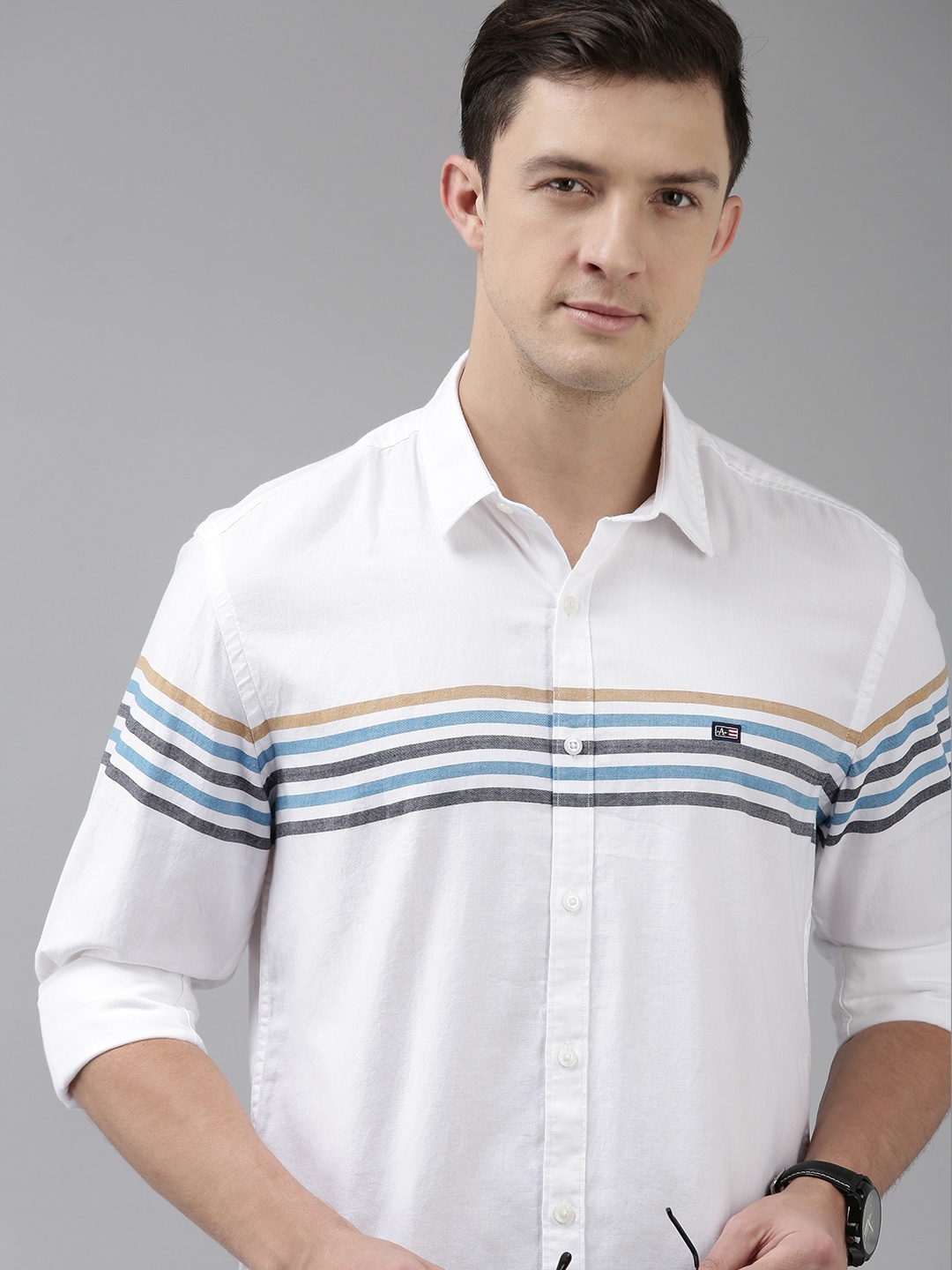 

Arrow Sport Men White Slim Fit Horizontal Stripes Opaque Striped Casual Shirt