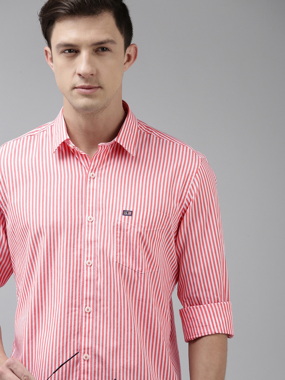 

Arrow Sport Men Pink Slim Fit Striped Cutway Collar Casual Shirt