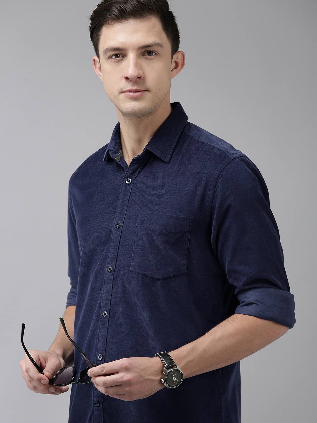 

Arrow Sport Men Navy Blue Slim Fit Solid Corduroy Pure Cotton Casual Shirt