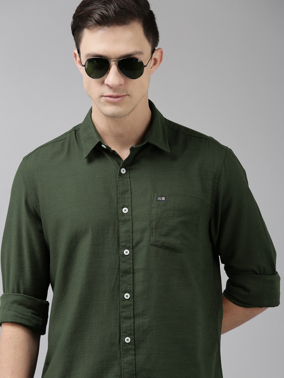 

Arrow Sport Men Green Slim Fit Opaque Casual Shirt