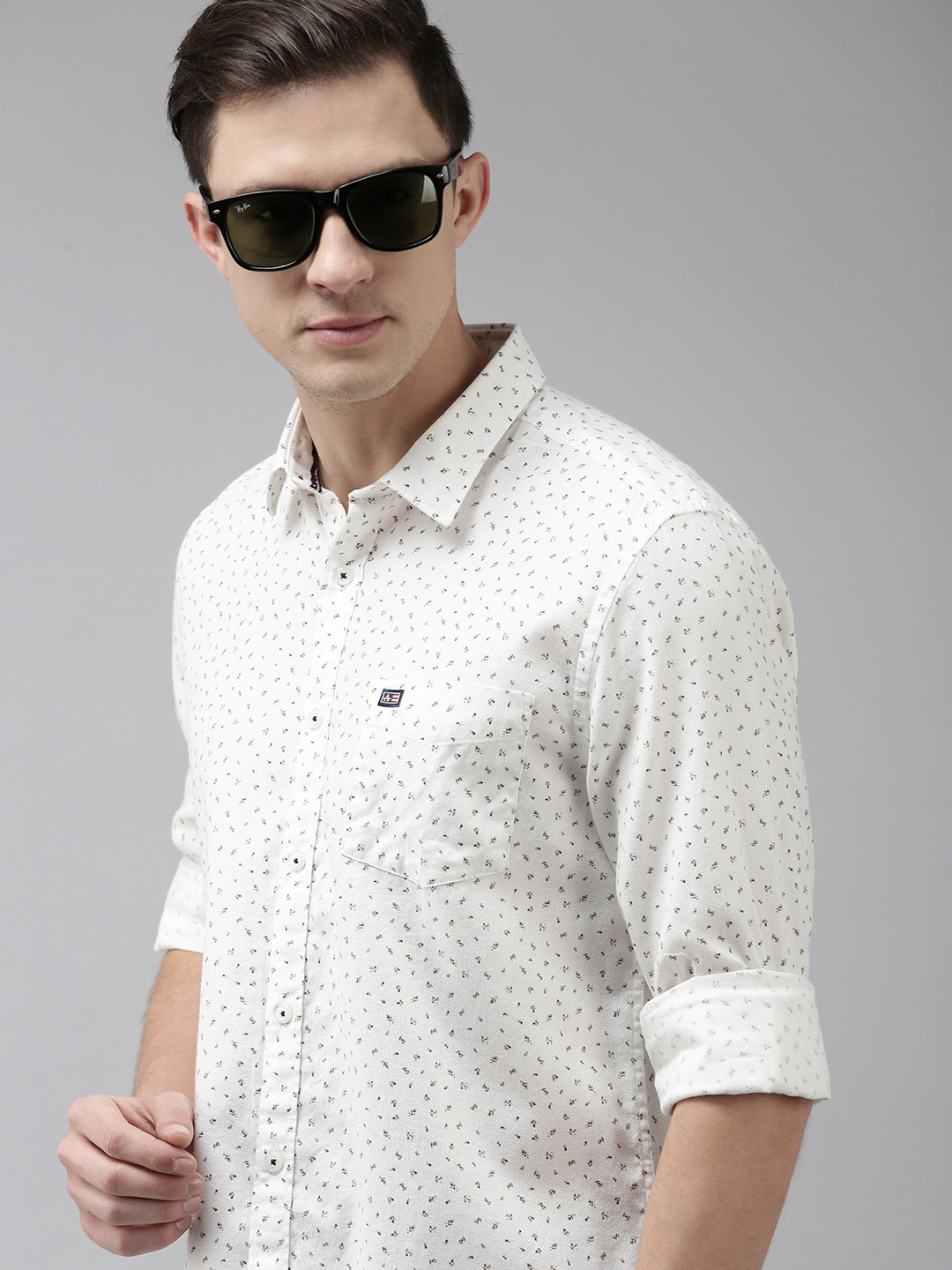 

Arrow Sport Men White& Brown Floral Printed Manhattan Slim Fit Pure Cotton Casual Shirt