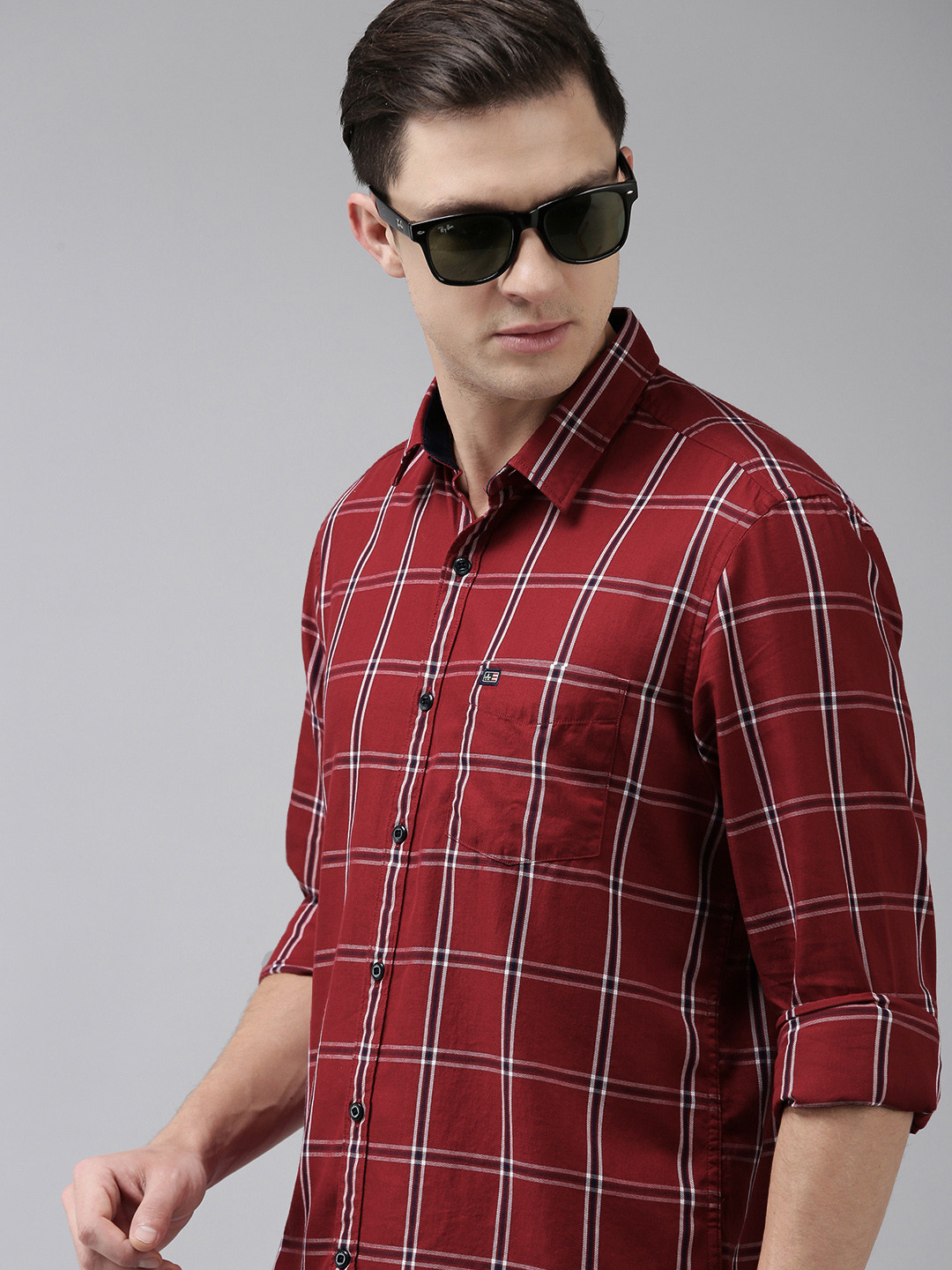 

Arrow Sport Men Rust Red & White Slim Fit Checked Pure Cotton Casual Shirt