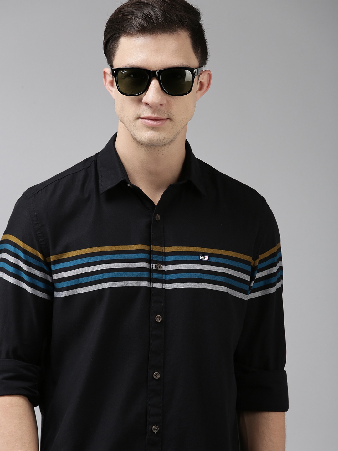 

Arrow Sport Men Black Slim Fit Horizontal Stripeed Opaque Pure Cotton Formal Shirt
