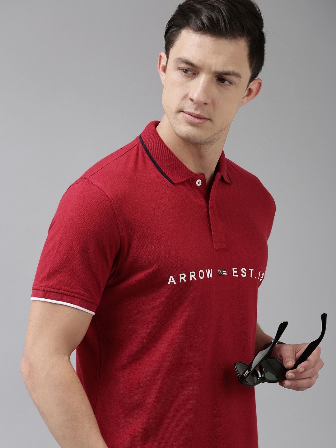 

Arrow Sport Men Red Brand Logo Polo Collar Pure Cotton T-shirt