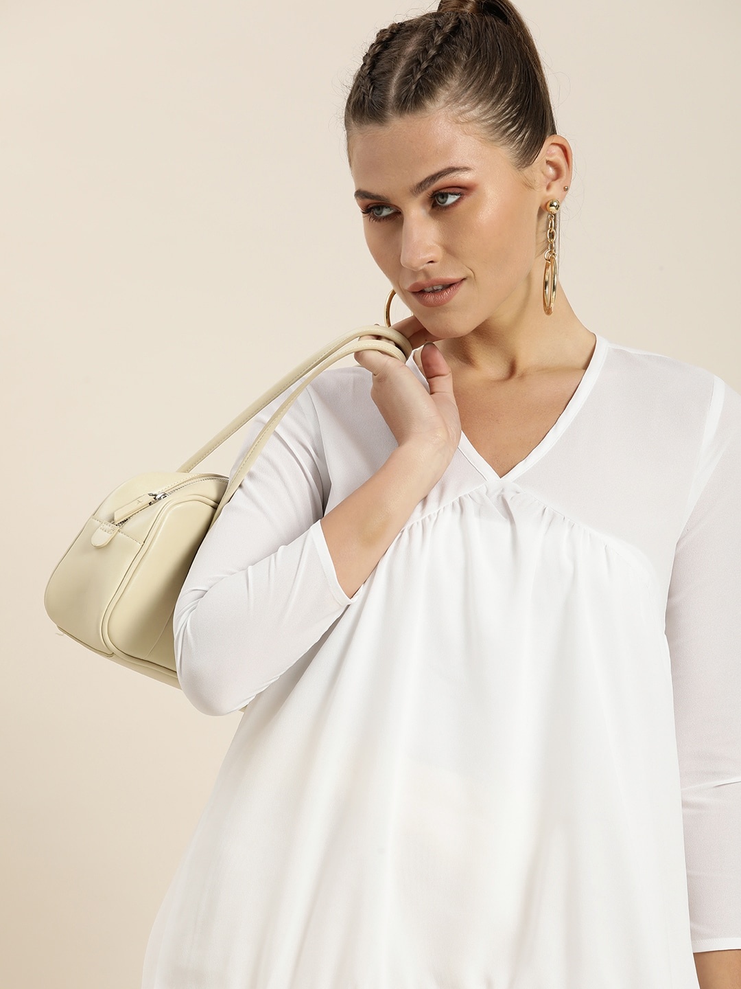 

Moda Rapido White Solid A-Line Top with Lace Detailing