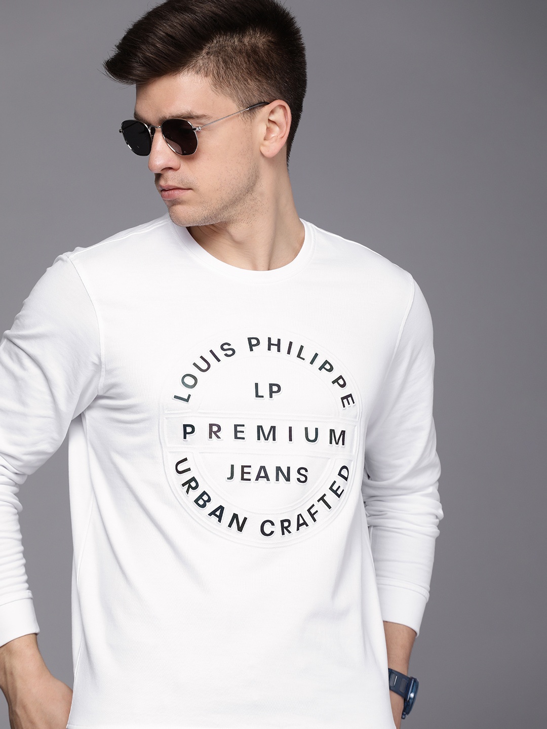 

Louis Philippe Jeans Men White Brand Logo Applique Pure Cotton Pullover Sweatshirt