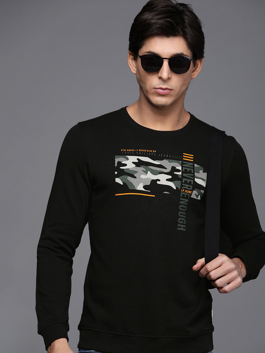 

Louis Philippe Jeans Men Black Printed Sweatshirt