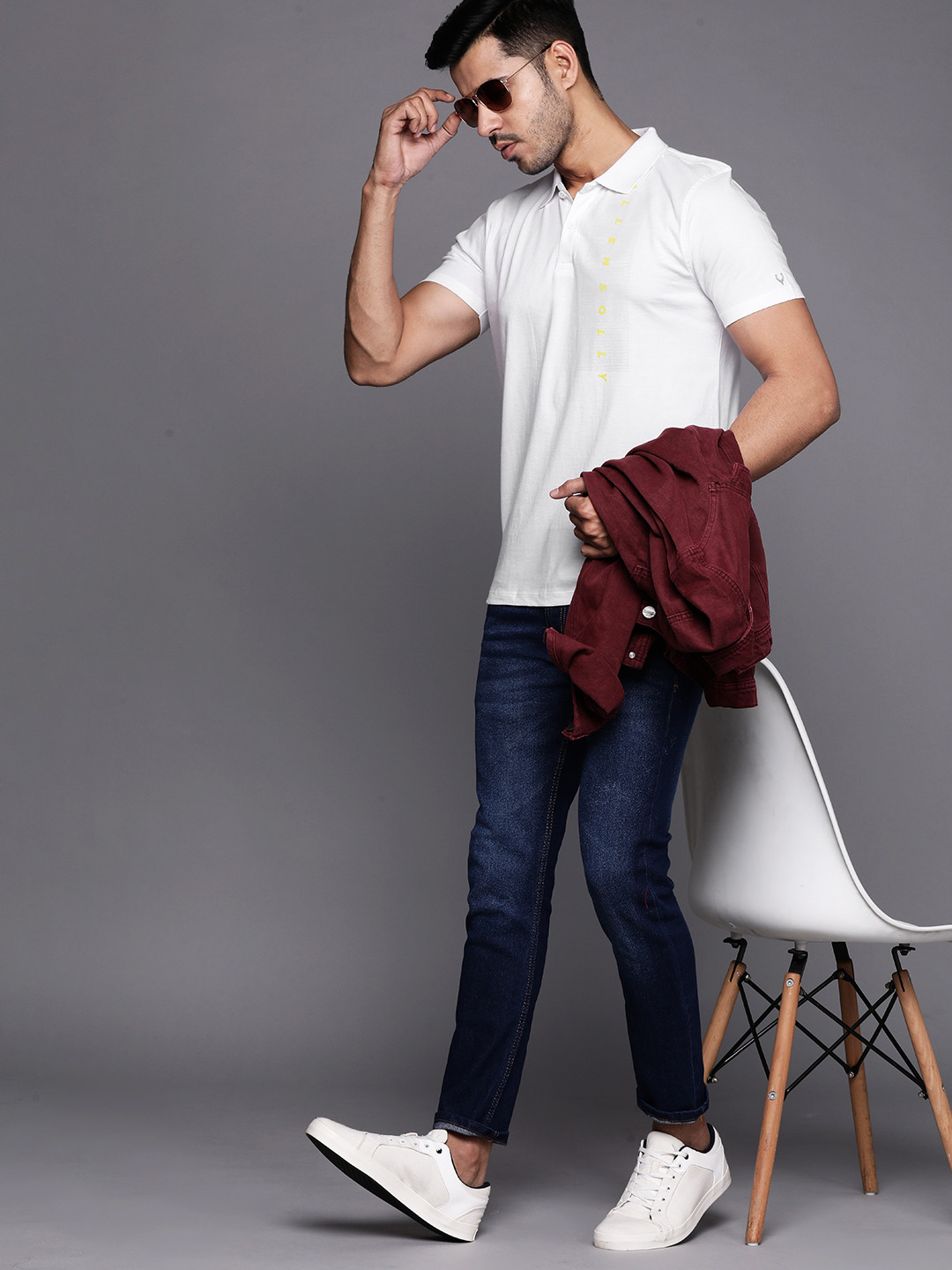 

Allen Solly Tribe Men White Cotton Brand Logo Printed Polo Collar T-shirt