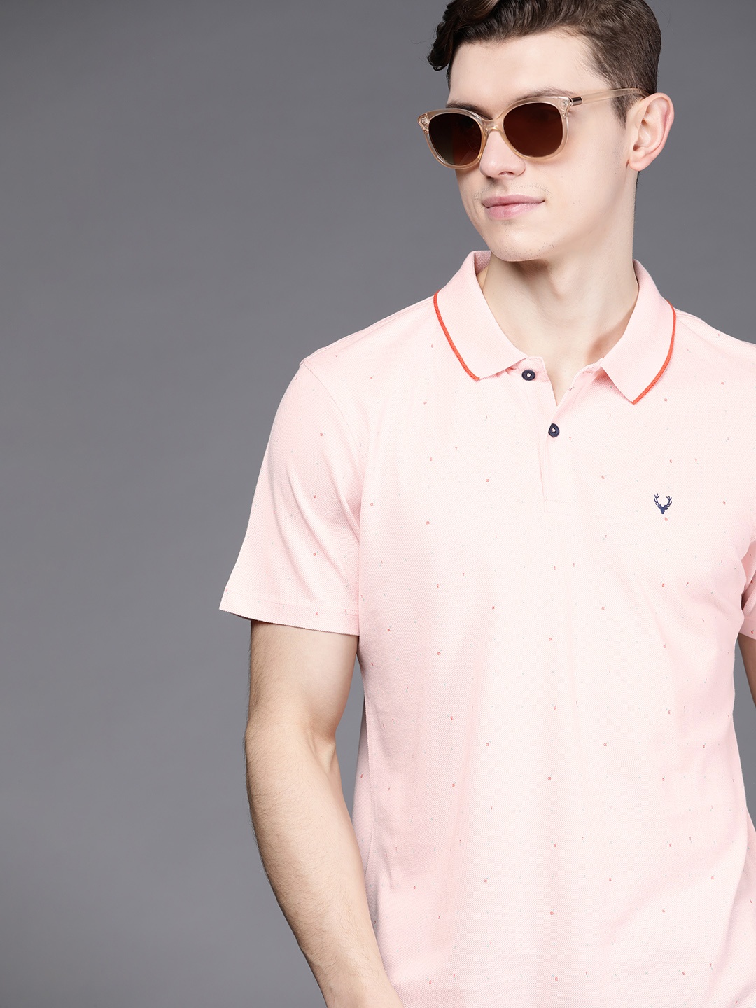 

Allen Solly Tribe Men Pink Typography Printed Polo Collar Pure Cotton T-shirt