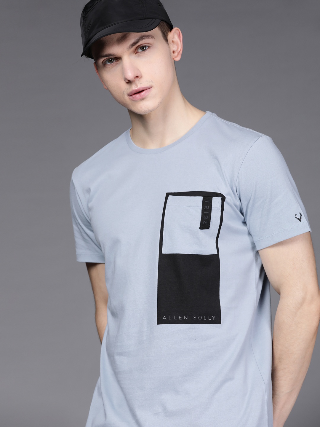 

Allen Solly Tribe Men Blue & Black Brand Logo Printed Pure Cotton T-shirt