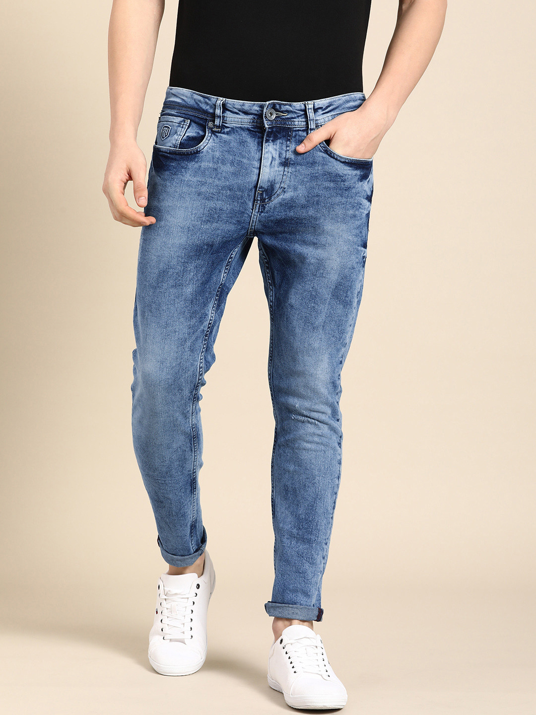 

Being Human Men Low Distress Mid-Rise Heavy Fade Stretchable Jeans, Blue