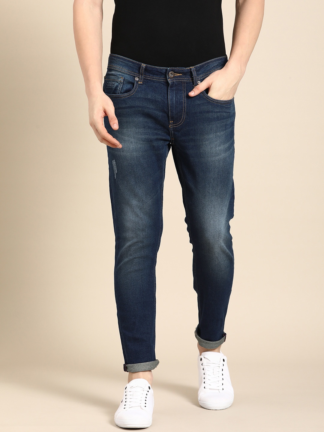 

Being Human Men Skinny Fit Low-Rise Low Distress Heavy Fade Stretchable Jeans, Blue