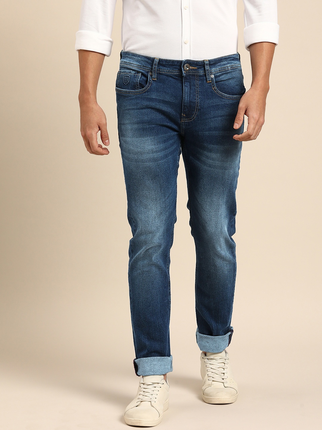 

Being Human Men Straight Fit Heavy Fade Stretchable Jeans, Blue