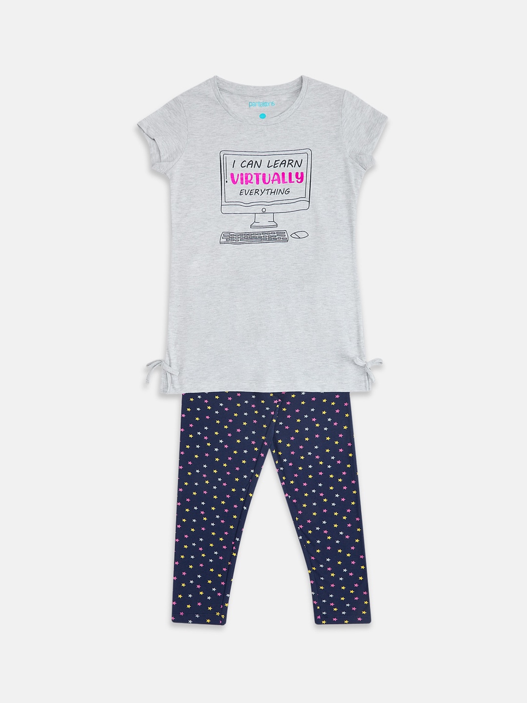 

Pantaloons Junior Girls Grey & Navy Blue Printed Pure Cotton Night suit