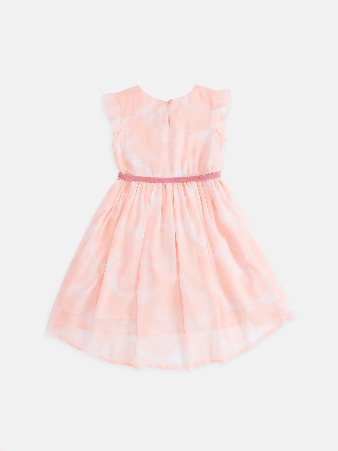 

Pantaloons Junior Peach-Coloured & White Tie and Dye Belted Georgette Dress