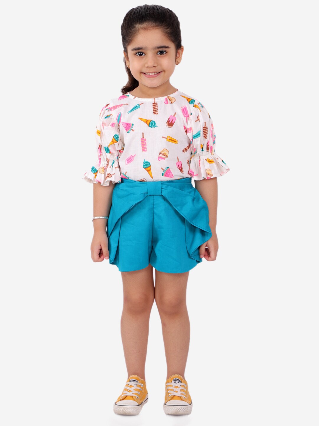 

Fairies Forever Girls White & Turquoise Blue Ice Cream Printed Top with Shorts