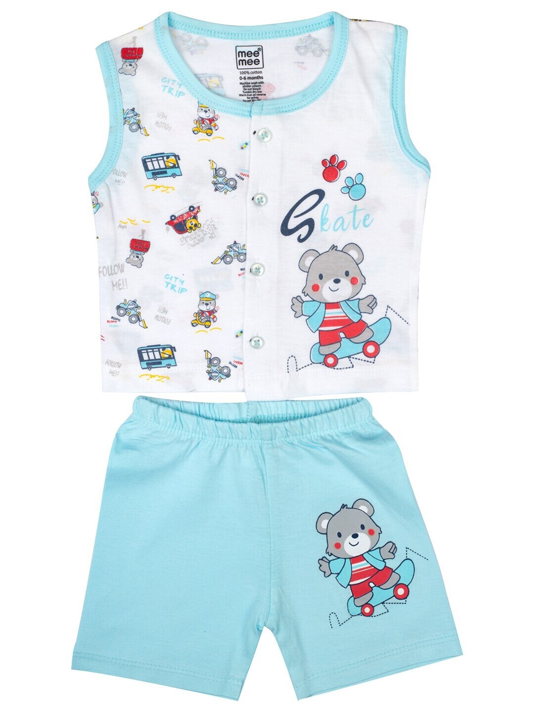 

MeeMee Infant Boys Turquoise Blue & White Printed Cotton Top with Shorts