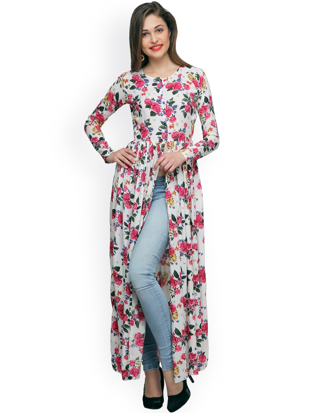 

Cation Floral Print Maxi Longline Top, White