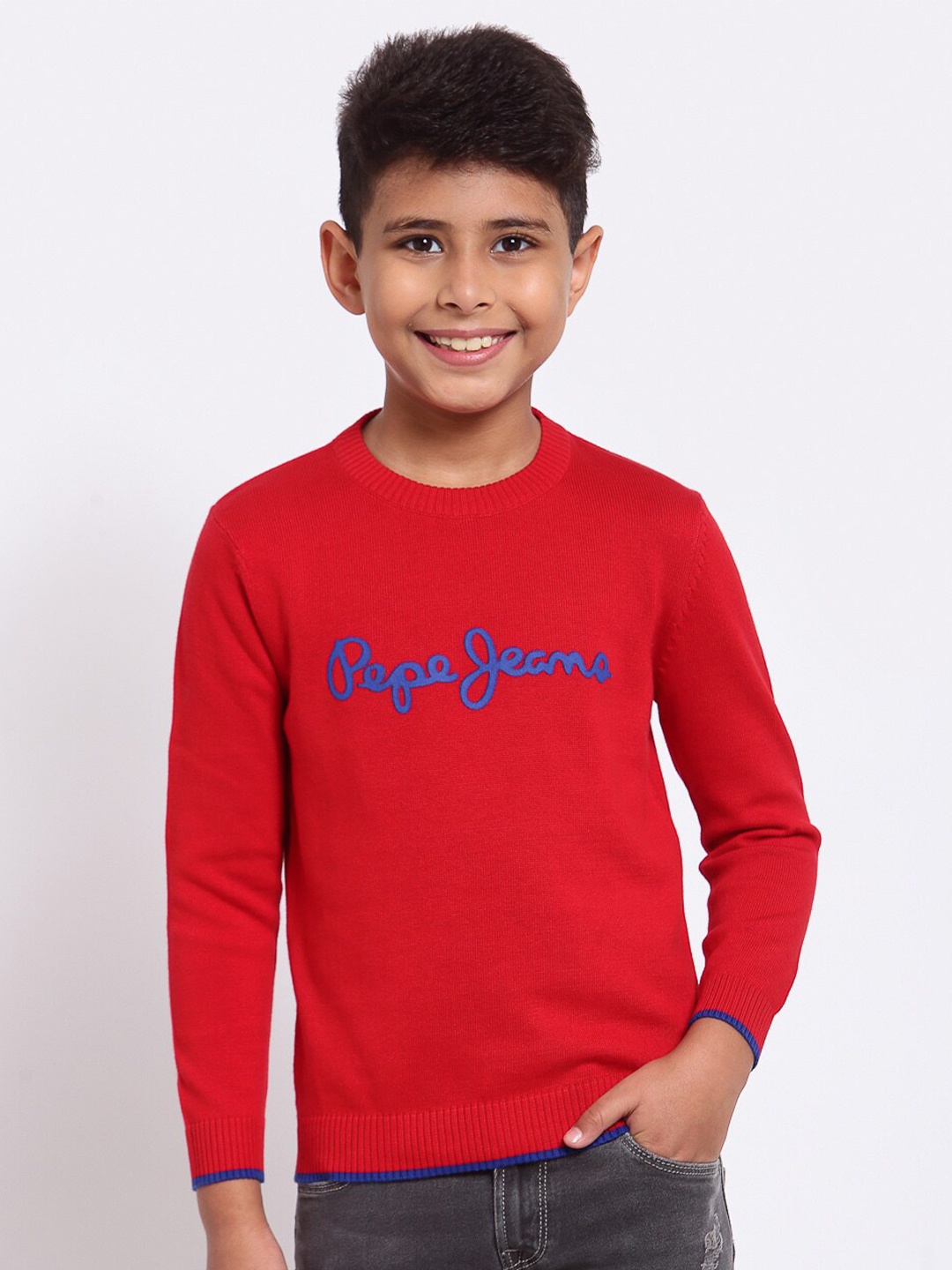 

Pepe Jeans Boys Red Typography Printed Cotton Pullover