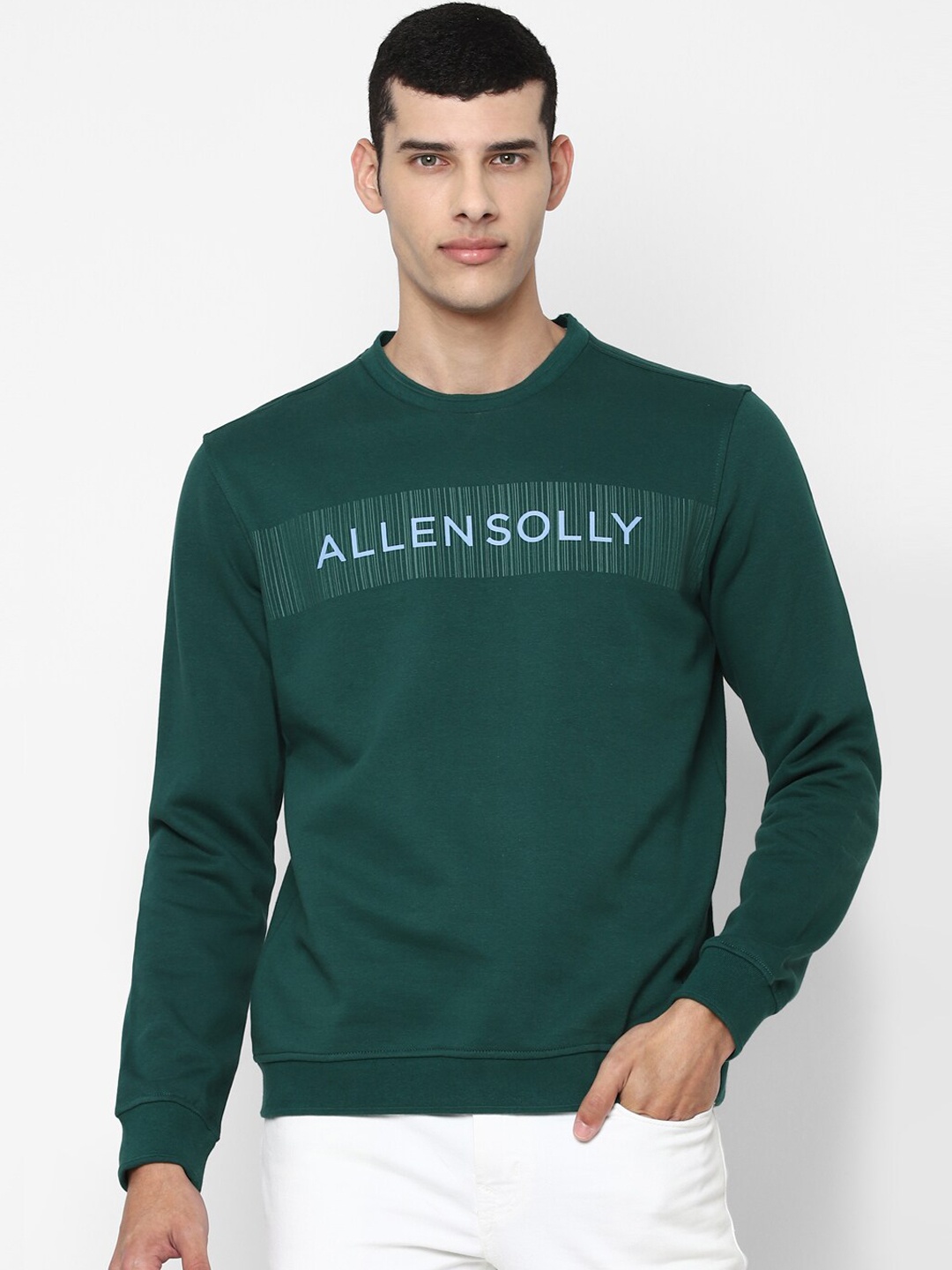 

Allen Solly Men Green & Blue Brand Logo Printed Pure Cotton Sweatshirt