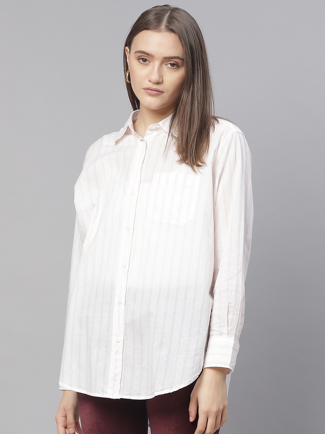 

Marks & Spencer Pink Striped Shirt Style Top